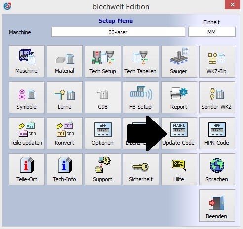 Update Code eingeben